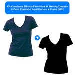 kit camiseta básica feminina m hering decote v com elastano azul escuro e preto (mp)