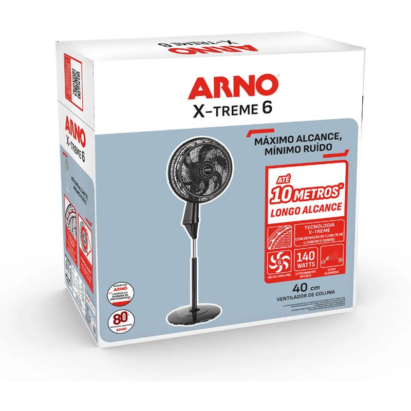 ventilador de coluna arno 40cm x-treme6 preto ve6c