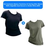 kit camiseta básica feminina m hering slim world 100% algodão azul escuro e verde oliva (mp)