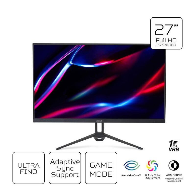 monitor gamer 27" acer nitro ips preto w-bi