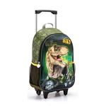 kit mochila de rodinhas seanite 3 peças dinossauro verde (mp)