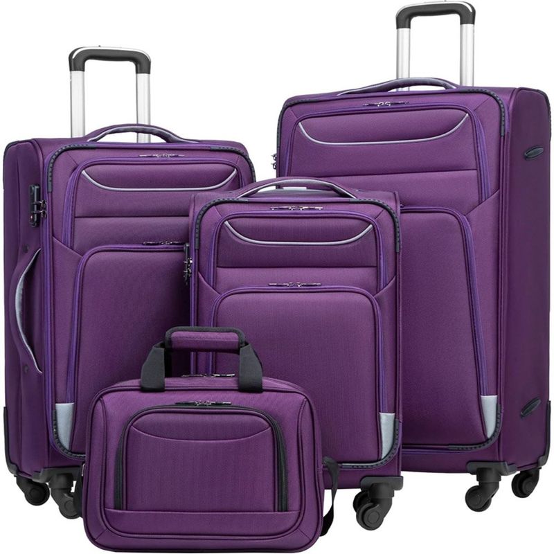 mala com rodinhas tecido leve e maleável 4 peças coolife cor roxo e prata a-bi