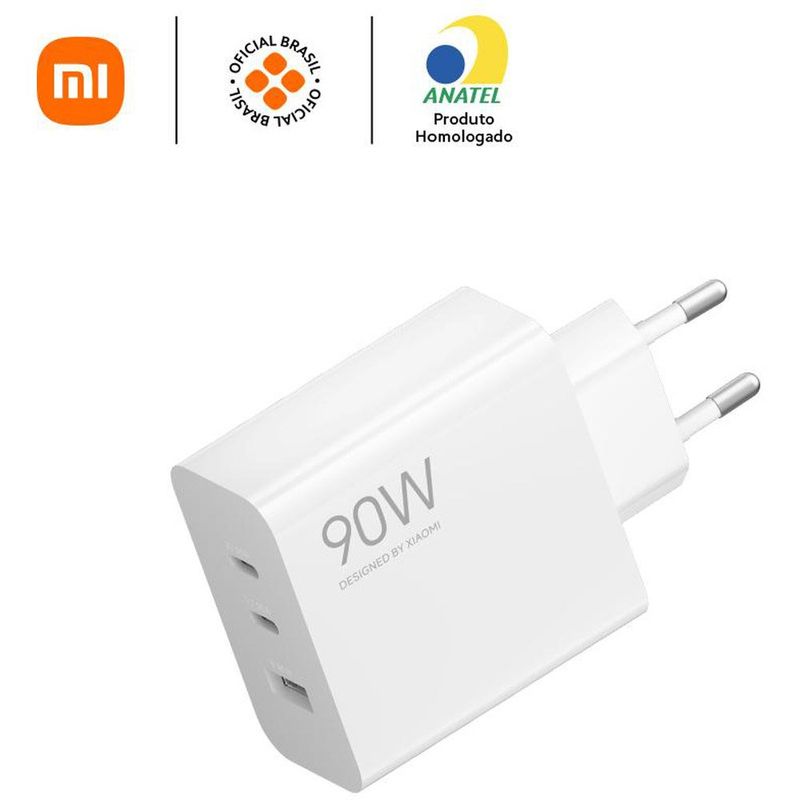 carregador de parede xiaomi 3 saídas 90w branco dl-bi