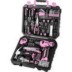 kit de ferramentas dekopro 126 peças com furadeira sem fio preto e rosa a-bi