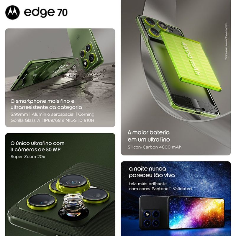 smartphone motorola edge 70 tela 6.8" 12gb ram 512gb câmera 50mp swarovski branco