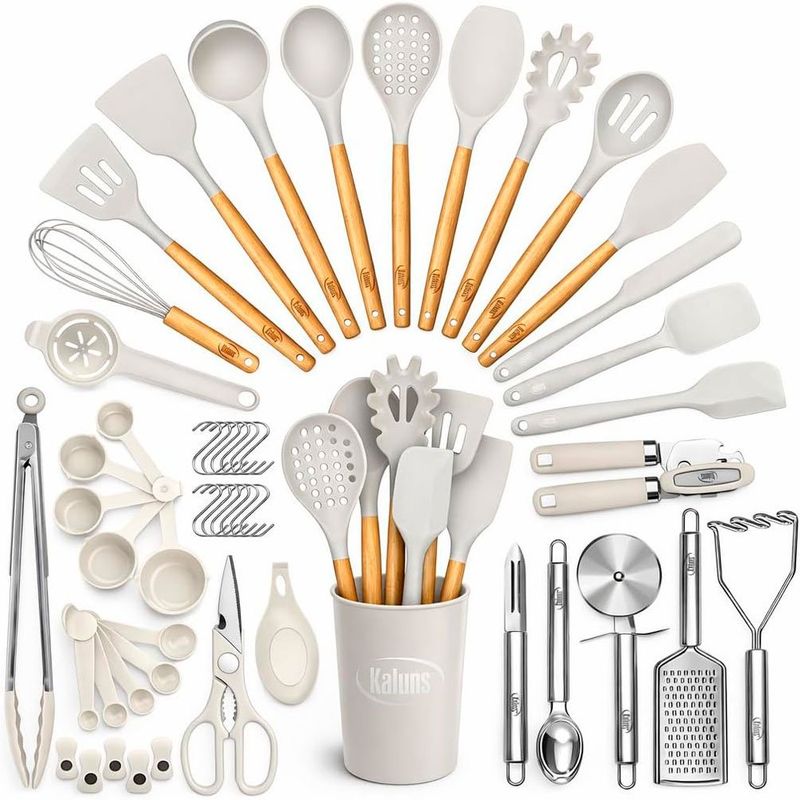 conjunto de 50 peças utensílios de cozinha completo antiaderentes kaluns branco a-bi