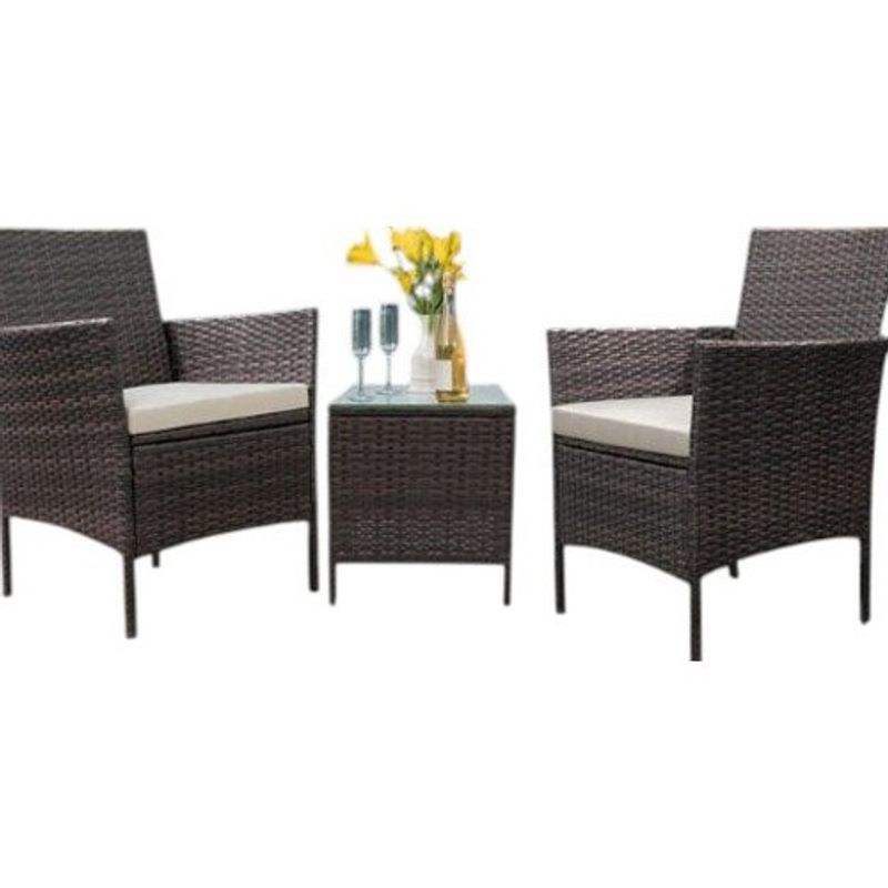 conjunto de móveis para área externa lacoo 3 peças fibra sintética marrom e bege w-bi