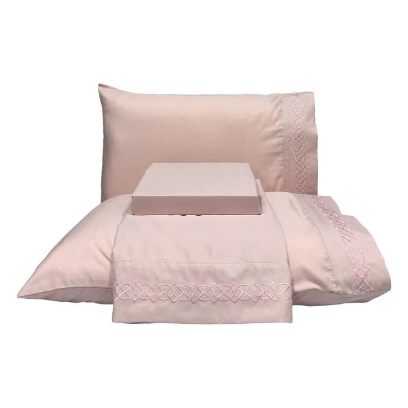 jogo de cama 200 fios rozac 4 peças luxor bordado queen rosa (mp)