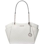bolsa de ombro michael kors jet set logo em couro sintético branco e prateado w-bi
