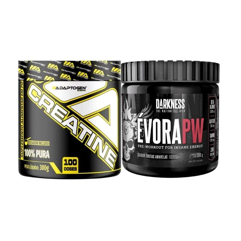 combo mezik pré-treino darkness évora pw frutas amarelas e creatina adaptogen 300g (mp)