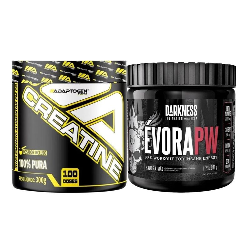combo mezik pré-treino darkness évora pw limão e creatina adaptogen 300g (mp)