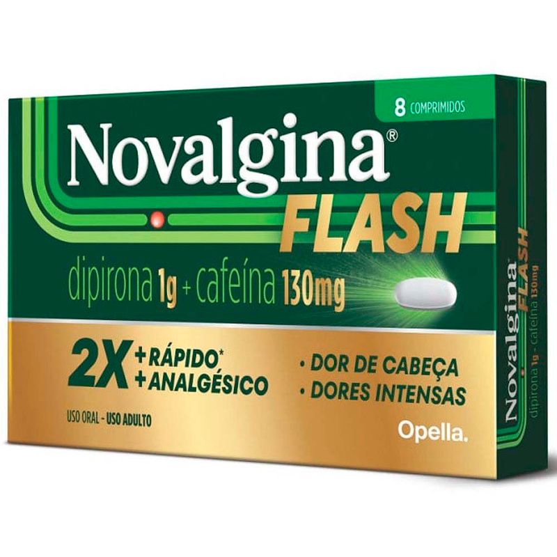 novalgina flash dipirona 1g + cafeína 130mg 8 comprimidos opella
