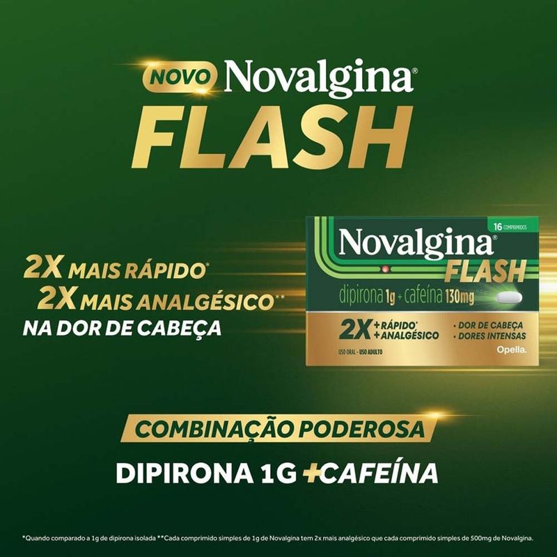 novalgina flash dipirona 1g + cafeína 130mg 8 comprimidos opella