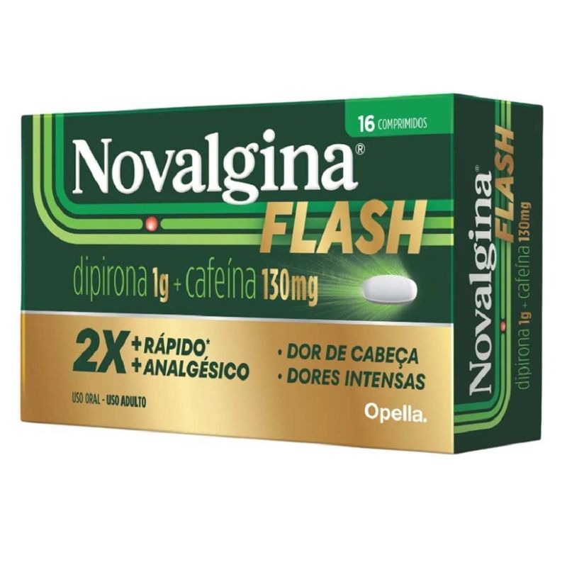 novalgina flash dipirona 1g + cafeína 130mg 16 comprimidos opella