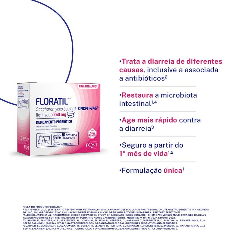 floratil at 250mg 10 envelopes 1,25g pó para solução oral
