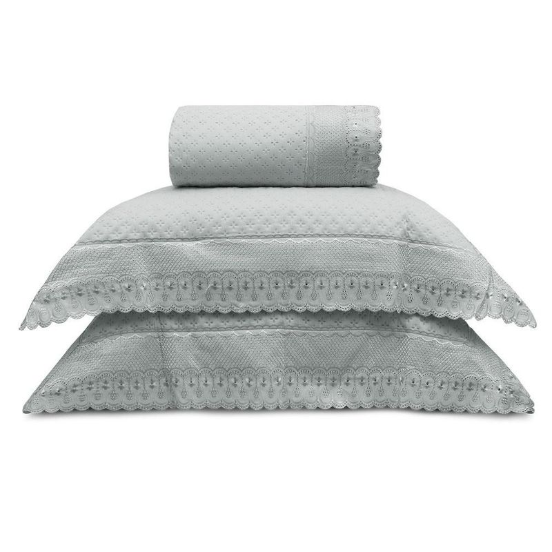 kit colcha casal 3 peças appel bordare premium prata (mp)