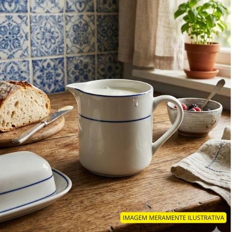 leiteira casa bella de porcelana 200ml listra azul (mp)