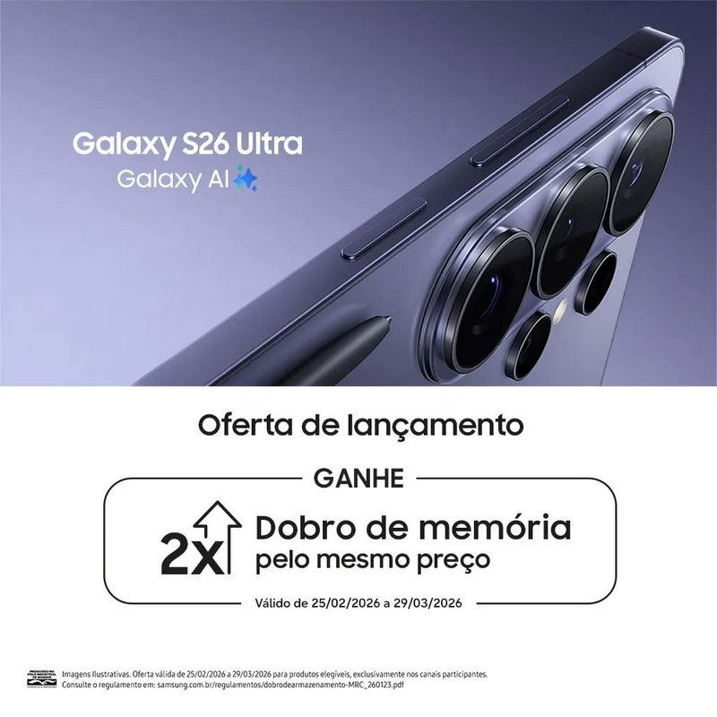 smartphone samsung galaxy s26 ultra branco 512gb tela 6.9" câmera 200mp 12gb ram