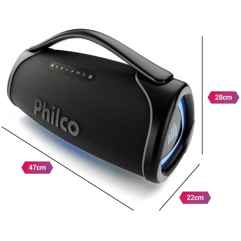 caixa de som bluetooth philco boombox 300w preto pbx01