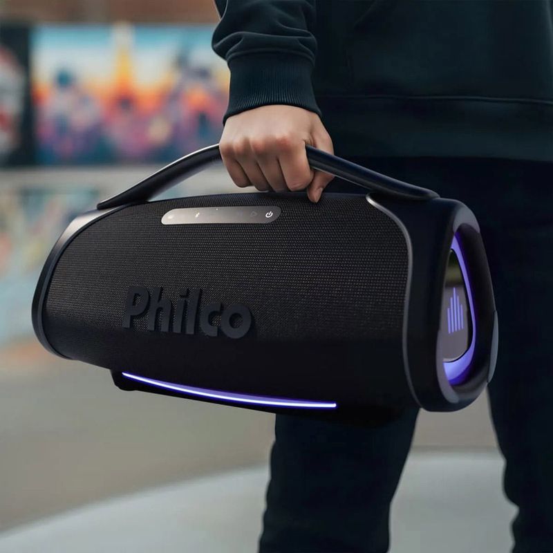 caixa de som bluetooth philco boombox 300w preto pbx01