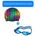 kit óculos de natação speedo legend azul + touca de natação speedo team speedo cap azul arco iris (mp)
