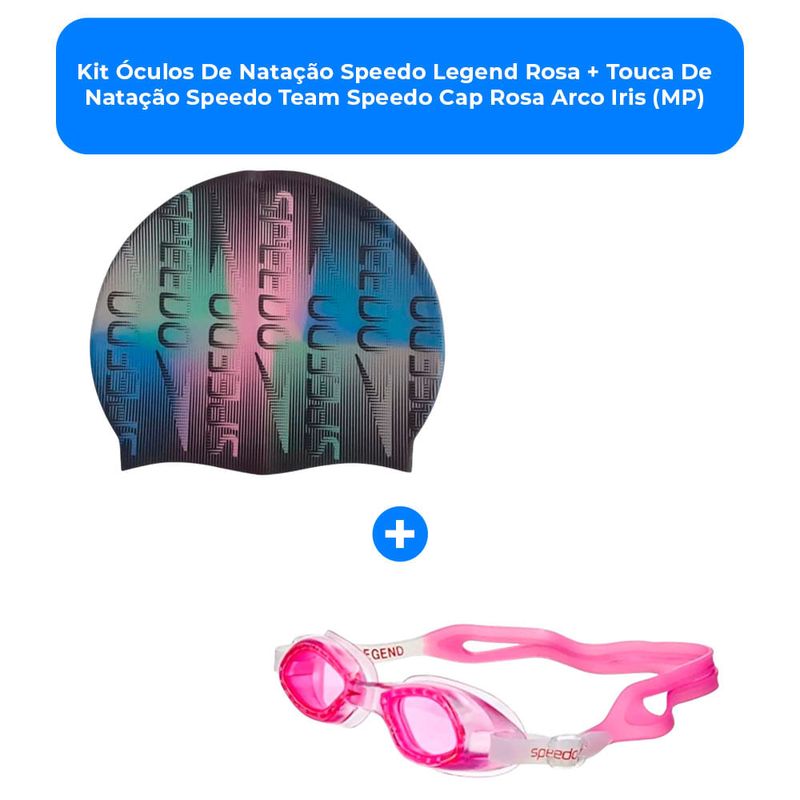 kit óculos de natação speedo legend rosa + touca de natação speedo team speedo cap rosa arco iris (mp)