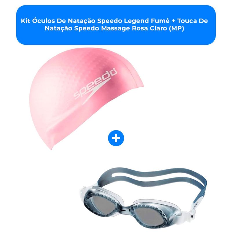 kit óculos de natação speedo legend fumê + touca de natação speedo massage rosa claro (mp)