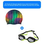 kit óculos de natação speedo focus verde citronela fumê + touca de natação speedo team speedo cap azul arco iris (mp)