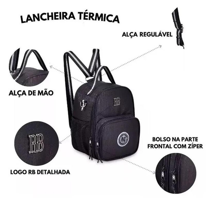 lancheira térmica rebecca bonbon 9" preto rb24533 (mp)