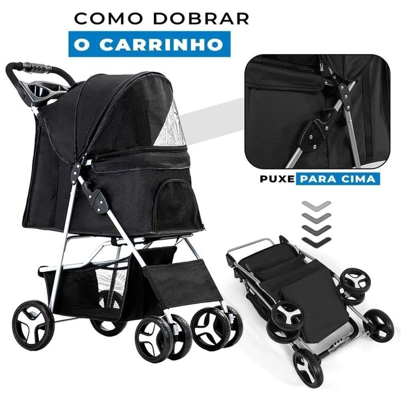 carrinho de passeio para pet petnes preto (mp)