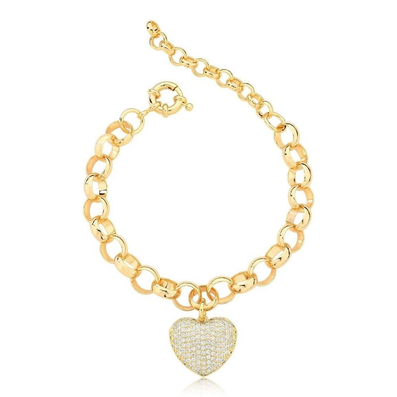 pulseira semijoia luiza mota elos com coração cravejado cristal 18cm 208809 (mp)