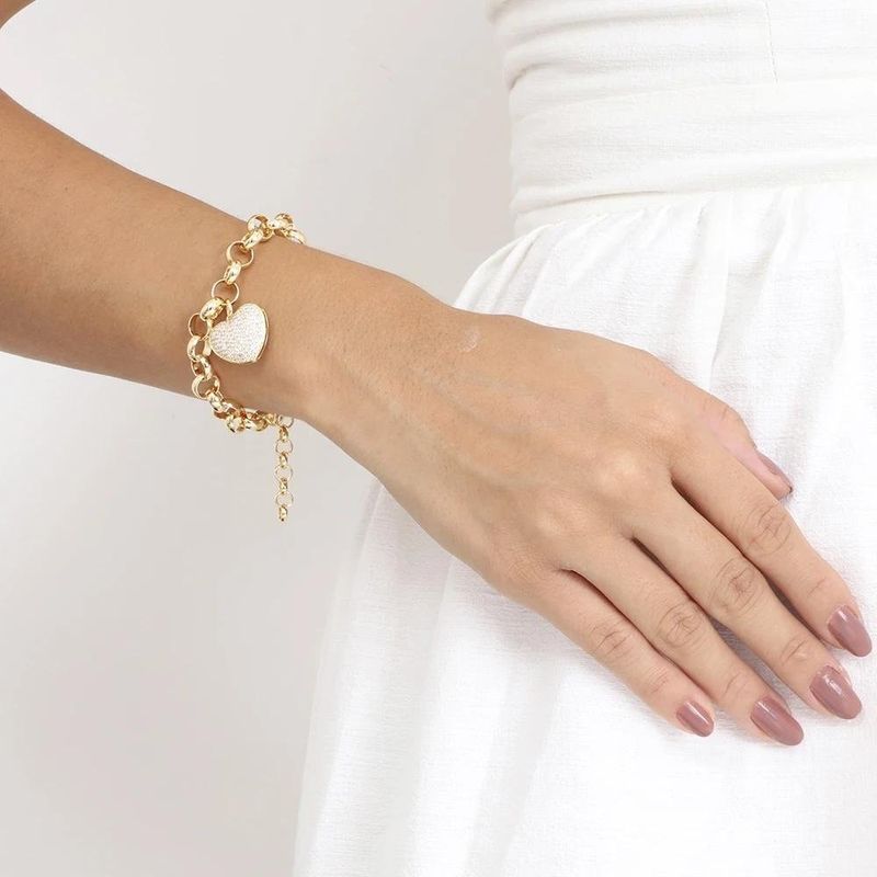 pulseira semijoia luiza mota elos com coração cravejado cristal 18cm 208809 (mp)