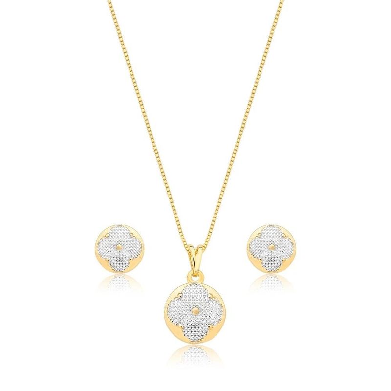 conjunto semijoia luiza mota flor dourado 45cm 262091 (mp)