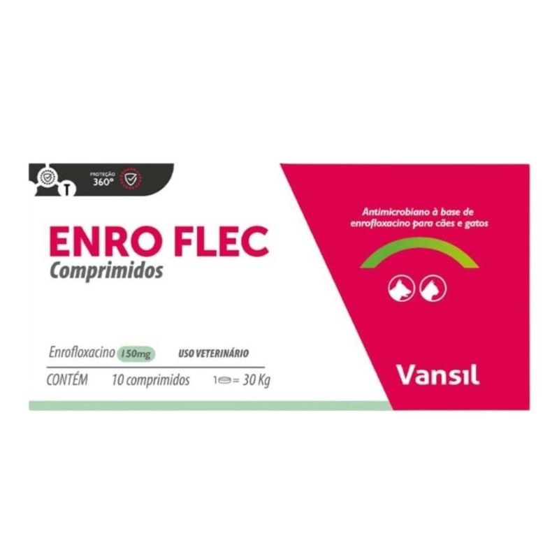 antibiótico enro flec vansil para cães e gatos 150mg 10 comprimidos (mp)