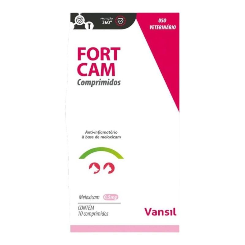 anti-inflamatório meloxicam fort cam vansil para cães e gatos 0,5mg 10 comprimidos (mp)