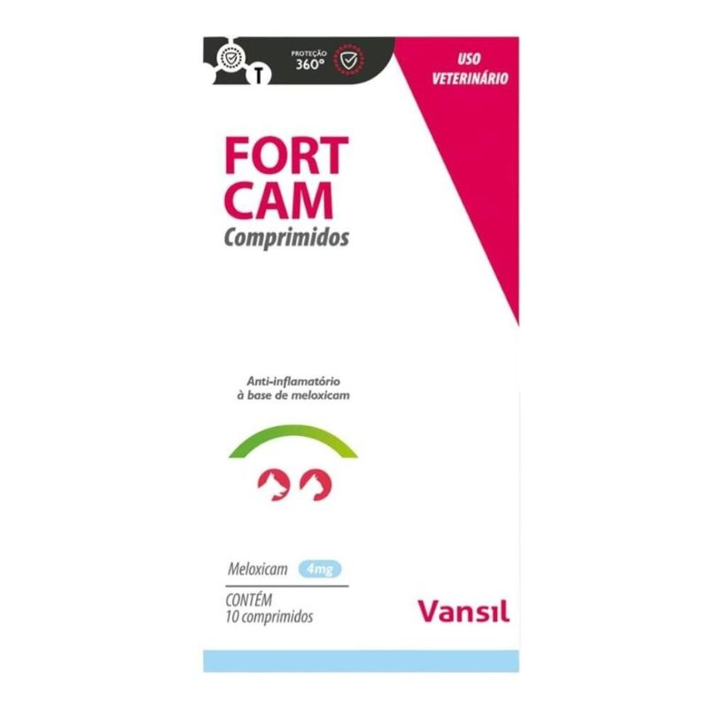 anti-inflamatório meloxicam fort cam vansil para cães e gatos 4mg 10 comprimidos (mp)