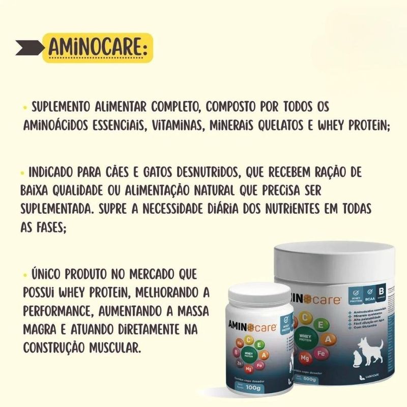 suplemento nutricional aminocare labocare para cães e gatos 100g (mp)