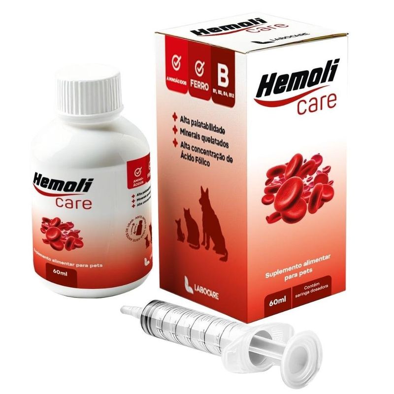 suplemento alimentar hemoli care multivitamínicos labocare para cães e gatos 60ml (mp)
