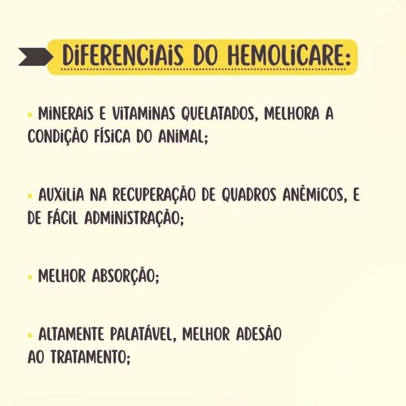 suplemento alimentar hemoli care multivitamínicos labocare para cães e gatos 60ml (mp)