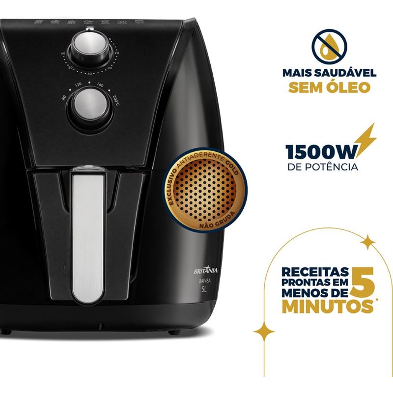 fritadeira britânia air fryer 5 litros antiaderente gold preto 127v baf45a