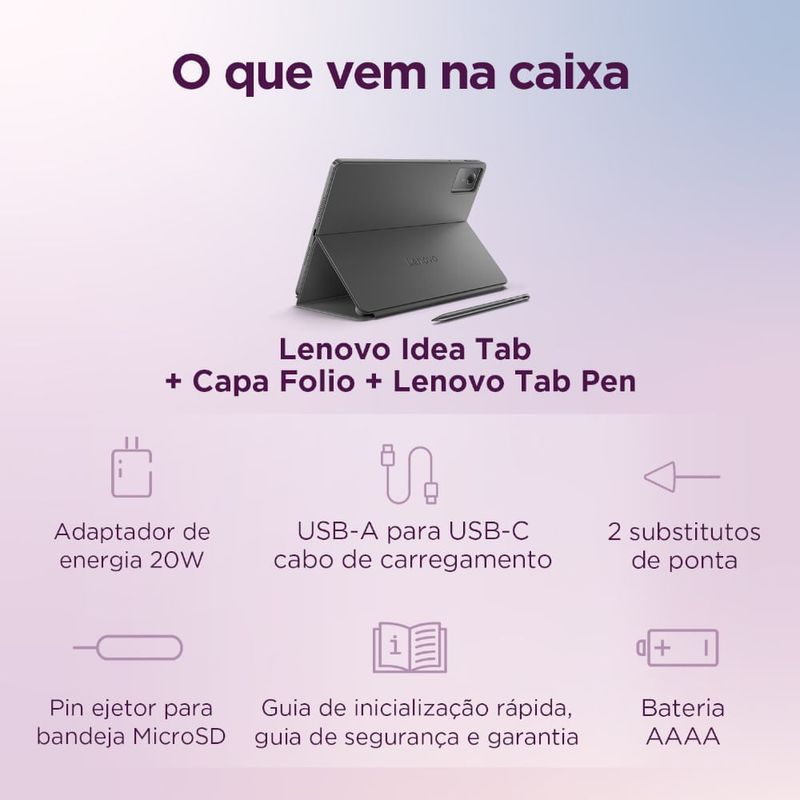 tablet lenovo idea 128gb 8gb ram tela 11" cinza zafr0856br