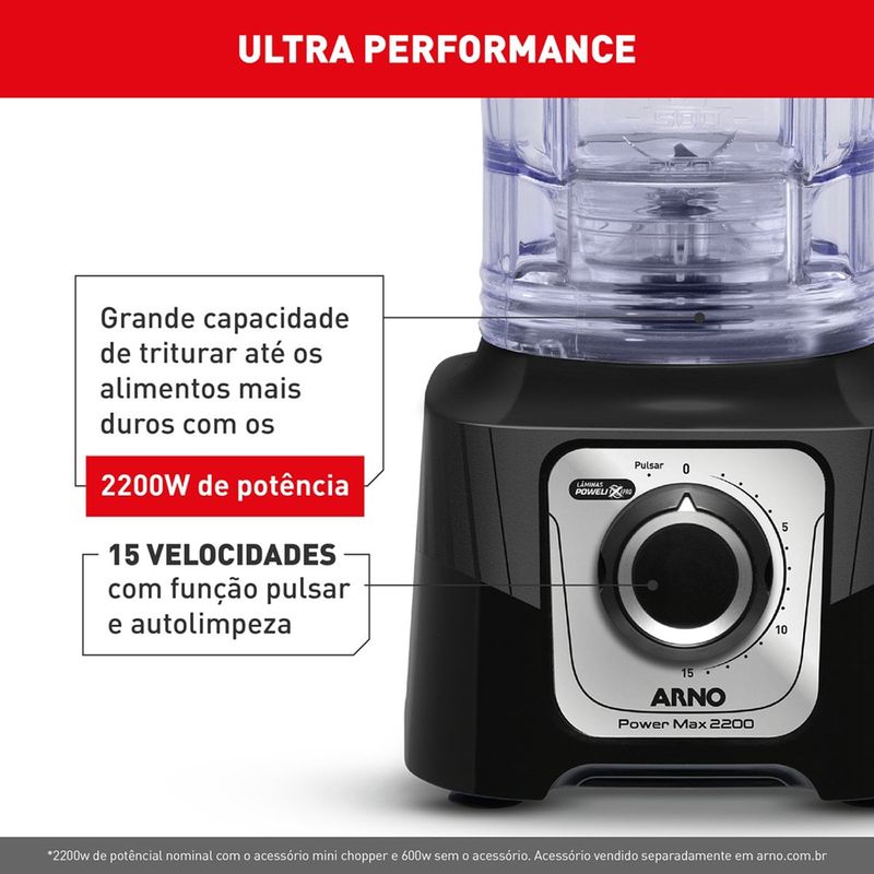 liquidificador arno power max 2200w preto ln66