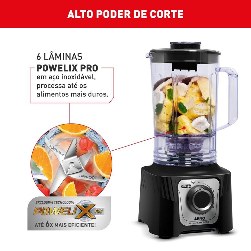 liquidificador arno power max 2200w preto ln66