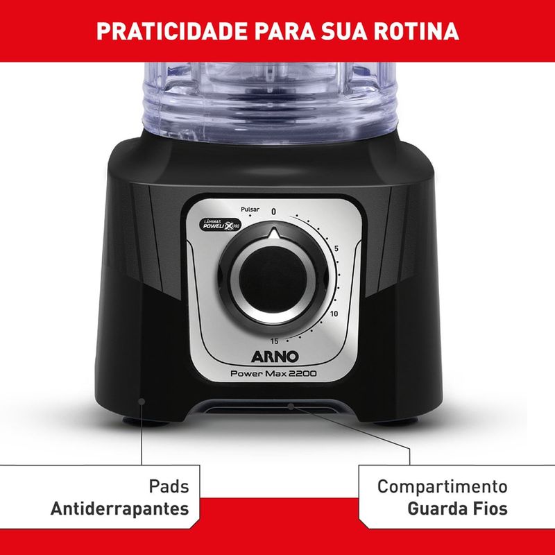liquidificador arno power max 2200w preto ln66