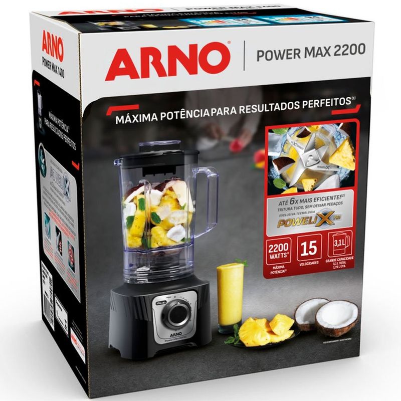 liquidificador arno power max 2200w preto ln66