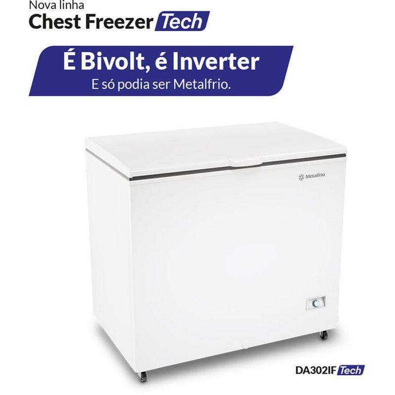freezer horizontal metalfrio inverter 293l dupla ação bivolt branco da302ift01