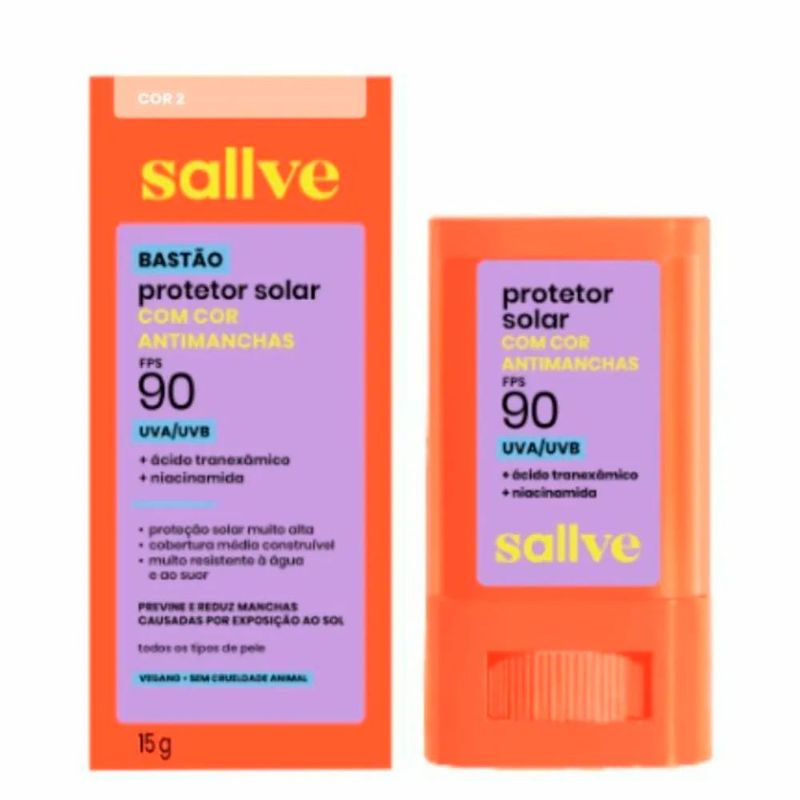 protetor solar facial em bastão antimanchas fps90 cor 2 sallve