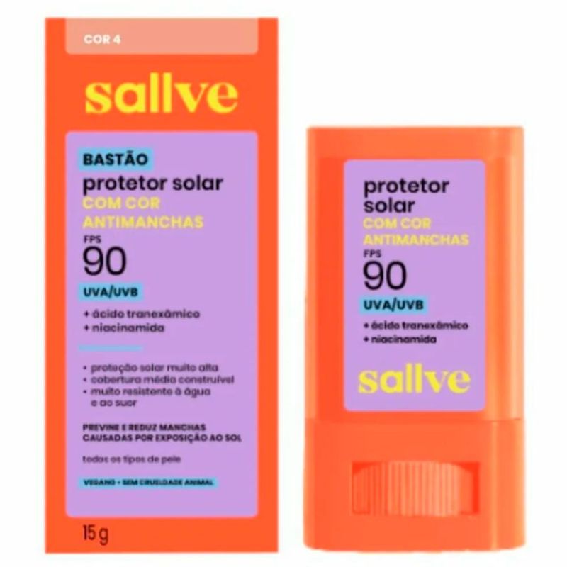 protetor solar facial em bastão antimanchas fps90 cor 4 sallve