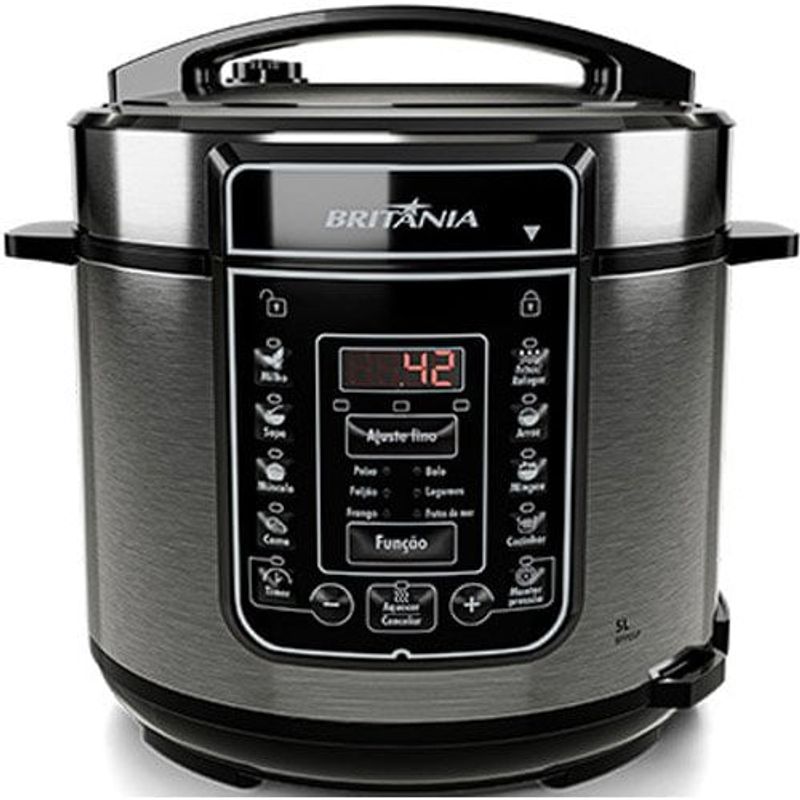panela de pressão elétrica britânia 5 litros 900w inox com preto bpp05p