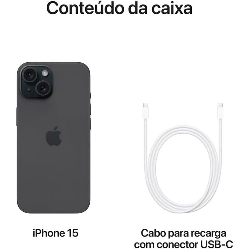 apple iphone 15 5g 256gb preto tela 6.1" preto (tmpro)